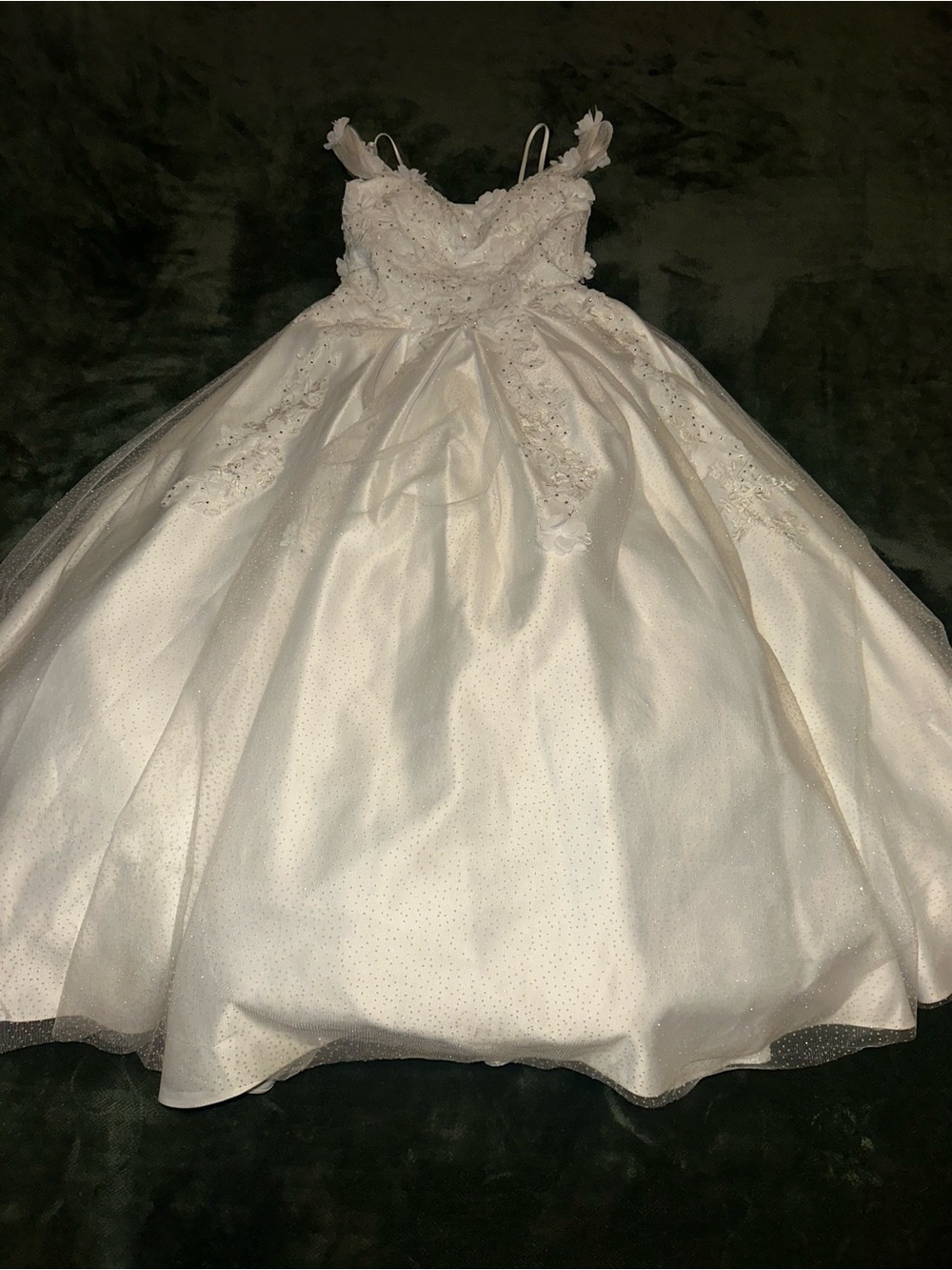 Dancing Queen Girls Size 12 White 3D Floral Pageant Ball Gown